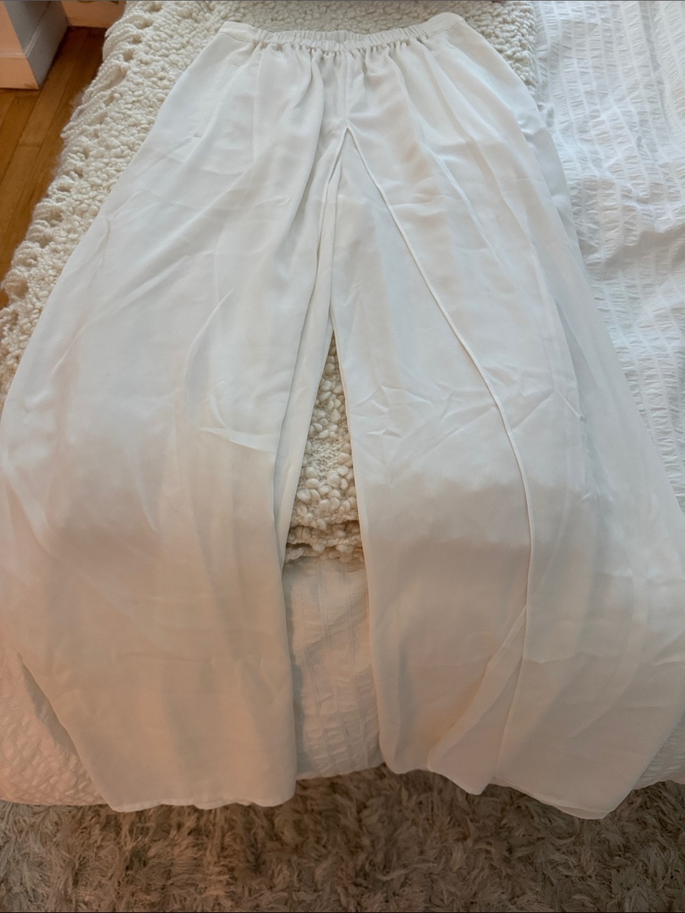 White Wide-Leg Sheer Palazzo Pants